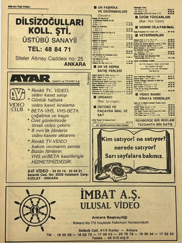 Ankara 1986 Meslek Reklam İlanı Efemera S465 - Resim 2