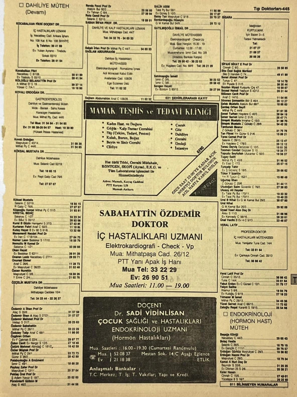 Ankara 1986 Meslek Reklam İlanı Efemera S445 ürün görseli 1