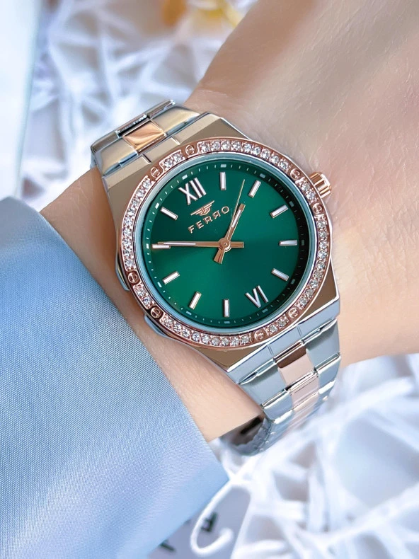 Ferro Çelik Kordonlu Gümüş/Rose Kararmaz Renk Atmaz 3 Atm  Özel Tasarım Kadın Kol Saati BFL21358-E ürün görseli