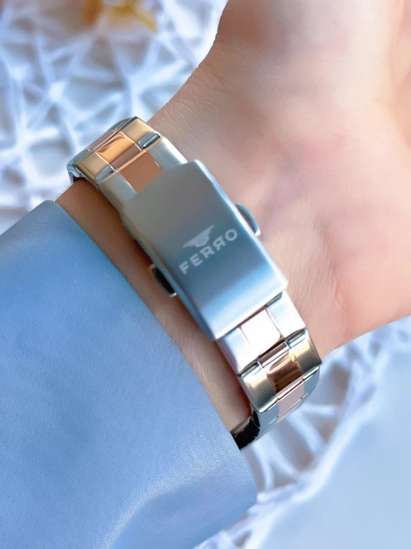 Ferro Çelik Kordonlu Gümüş/Rose Kararmaz Renk Atmaz 3 Atm  Özel Tasarım Kadın Kol Saati BFL21358-E - Resim 3