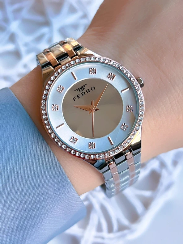 Ferro Çelik Kordonlu Gümüş/Rose Kararmaz Renk Atmaz 3 Atm  Özel Tasarım Kadın Kol Saati BFL2146-X1 ürün görseli