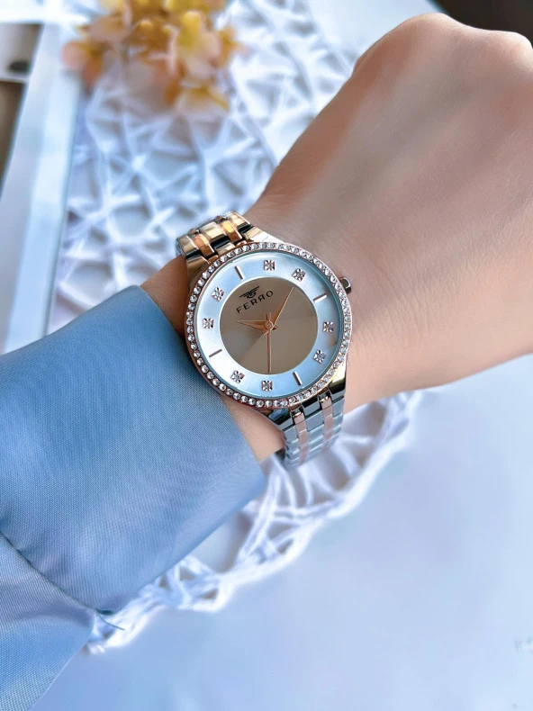 Ferro Çelik Kordonlu Gümüş/Rose Kararmaz Renk Atmaz 3 Atm  Özel Tasarım Kadın Kol Saati BFL2146-X1 - Resim 2