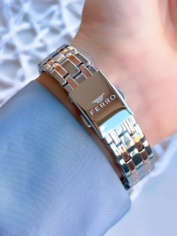 Ferro Çelik Kordonlu Gümüş/Rose Kararmaz Renk Atmaz 3 Atm  Özel Tasarım Kadın Kol Saati BFL2146-X1 - Resim 3