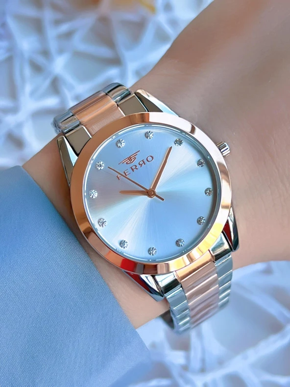 Ferro Çelik Kordonlu Gümüş/Rose Kararmaz Renk Atmaz 3 Atm  Özel Tasarım Kadın Kol Saati BF21929-E ürün görseli