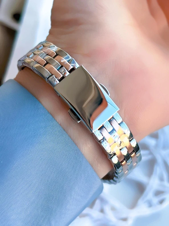 Ferro Çelik Kordonlu Gümüş/Rose Kararmaz Renk Atmaz 3 Atm  Özel Tasarım Kadın Kol Saati BFL21285-E - Resim 2