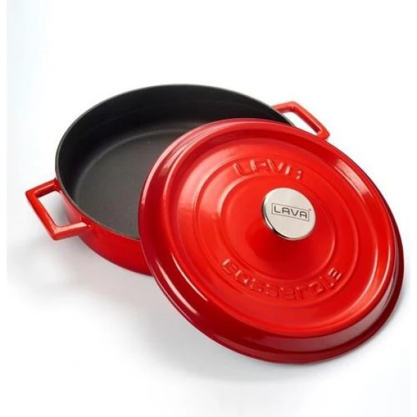 Lava Döküm 28 Cm Trendy Çok Amaçlı Kırmızı Yayvan Tencere LVYST28K2R - 2