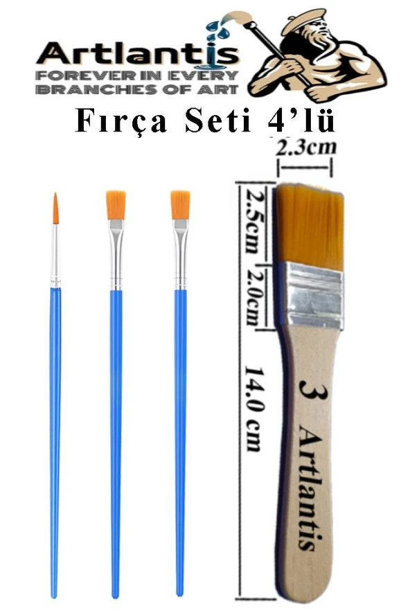 4'lü Fırça Seti 1 Paket 3 Numara Zemin Fırçalı Set Akrilik Boya Yağlı Boya Guaj Boya Sulu Boya Sanatsal