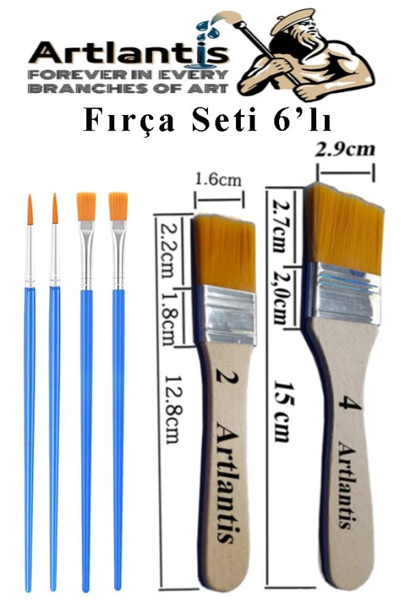6'lı Fırça Seti 1 Paket 2-4 Numara Zemin Fırçalı Set Akrilik Boya Yağlı Boya Guaj Boya Sulu Boya Sanatsal