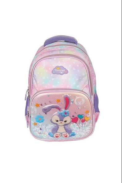 Kız Çocuk Kabartmalı Figürlü ve Pullu 3'lü Takım İlkokul Sırt Çantası Beslenme ve Kalemlikli SYG1370-Tavşan - Resim 3