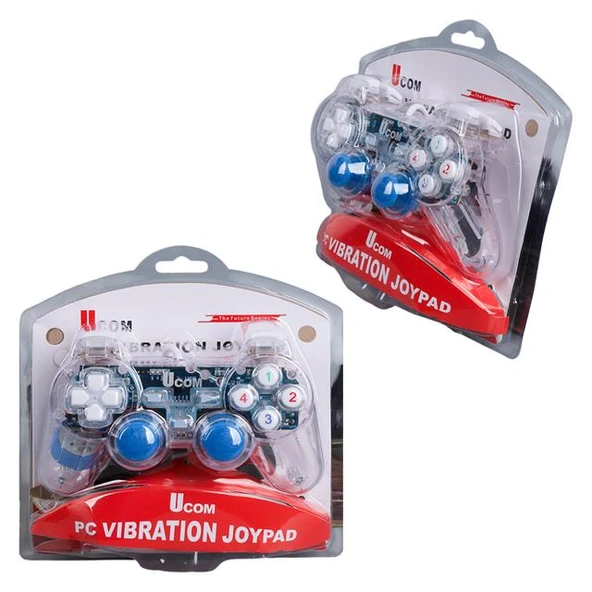 Powermaster UCOM-704 Kablolu Double Shock Joypad Oyun Kolu Gamepad Şeffaf Işıklı - 10