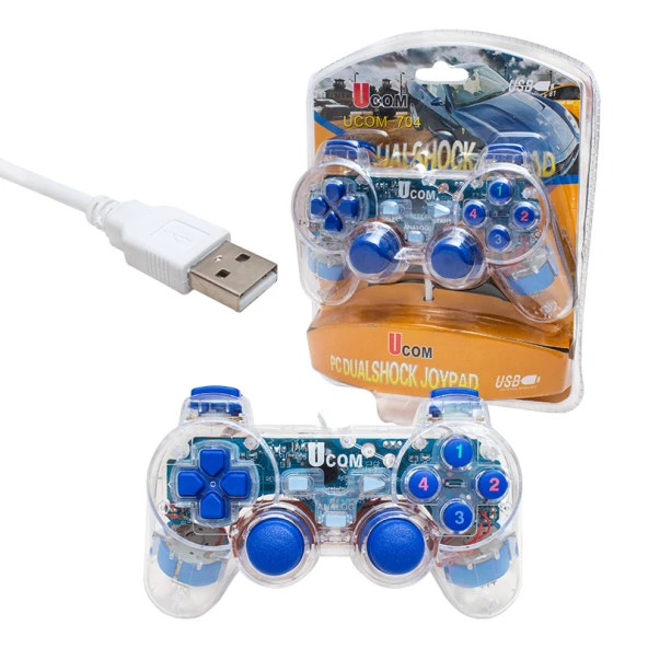 Powermaster UCOM-704 Kablolu Double Shock Joypad Oyun Kolu Gamepad Şeffaf Işıklı - 3