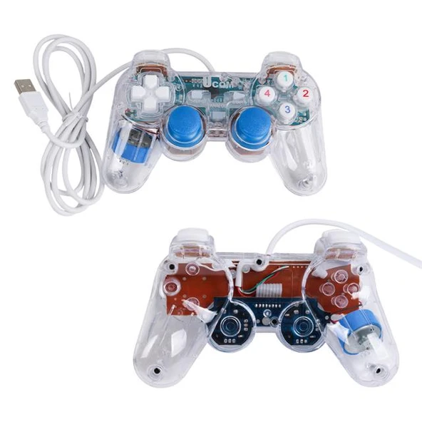 Powermaster UCOM-704 Kablolu Double Shock Joypad Oyun Kolu Gamepad Şeffaf Işıklı - 8