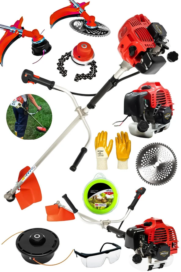 Dozzer Alman 2.1 Hp Profesyonel Yan Tipi Benzinli Tırpan Ot Çalı Çim Biçme Makinesi + Canavar Başlık