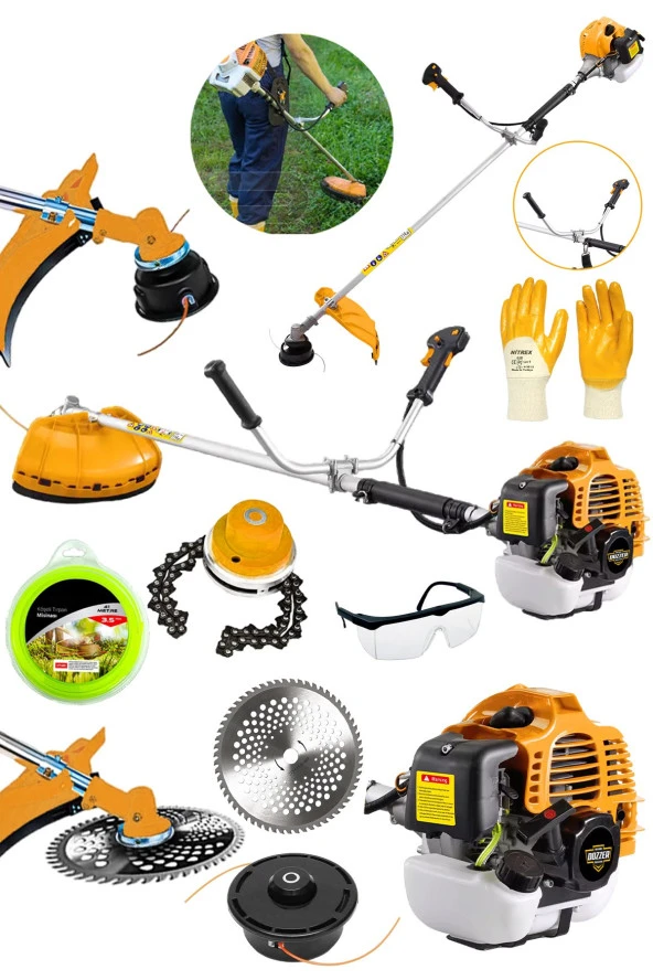 Alman 2.1 Hp Tam Profesyonel Yan Tipi Benzinli Tırpan Ot Çalı Çim Biçme Makinesi + Canavar Başlık