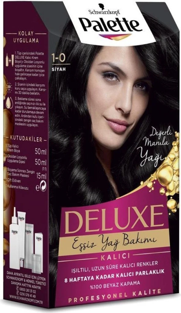Palette Deluxe Kalıcı Renkler Saç Boyası 1-0 Siyah - Resim 3