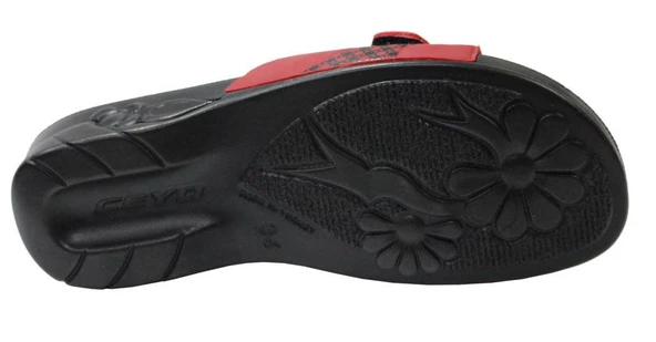 Ceyo Flora Kırmızı Ortapedik Bayan Terlik & Sandalet - Resim 5