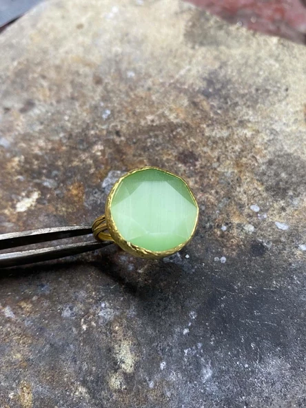 Güneş Taşı Serisi Yuarlak Kedi Gözü Taşlı El İşi Kadın Yüzük Ayarlanabilir - 2