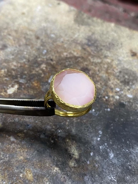 Güneş Taşı Serisi Yuarlak Kedi Gözü Taşlı El İşi Kadın Yüzük Ayarlanabilir - 7