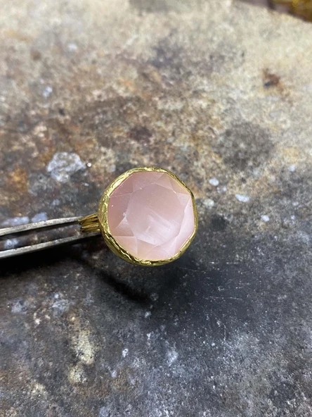 Güneş Taşı Serisi Yuarlak Kedi Gözü Taşlı El İşi Kadın Yüzük Ayarlanabilir - 4