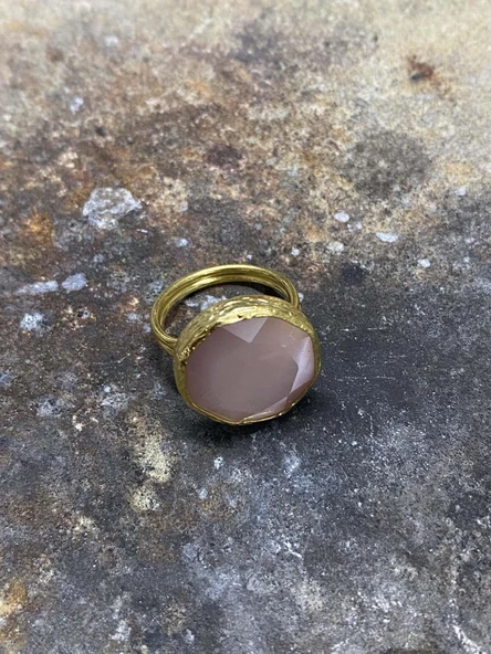 Güneş Taşı Serisi Yuarlak Kedi Gözü Taşlı El İşi Kadın Yüzük Ayarlanabilir - 5