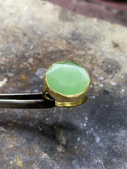 Güneş Taşı Serisi Yuarlak Kedi Gözü Taşlı El İşi Kadın Yüzük Ayarlanabilir - 8