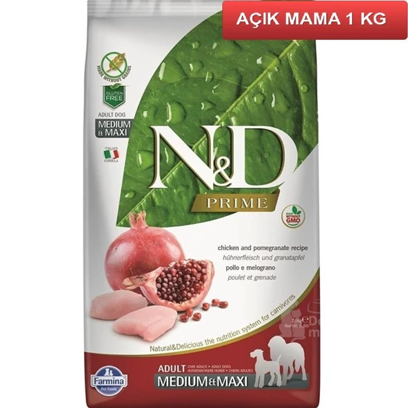 Nd Tahılsız Prime Tavuklu Narlı Med-Maxi Köpek Maması 1 Kg AÇIK - Resim 1