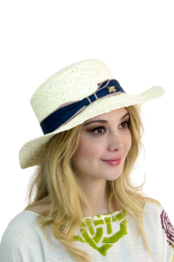 Kelebek armalı şerit hasır şapka 1430 - Resim 9