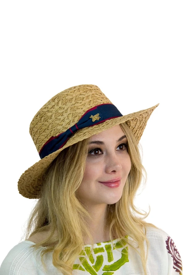 Kelebek armalı şerit hasır şapka 1430 - Resim 3