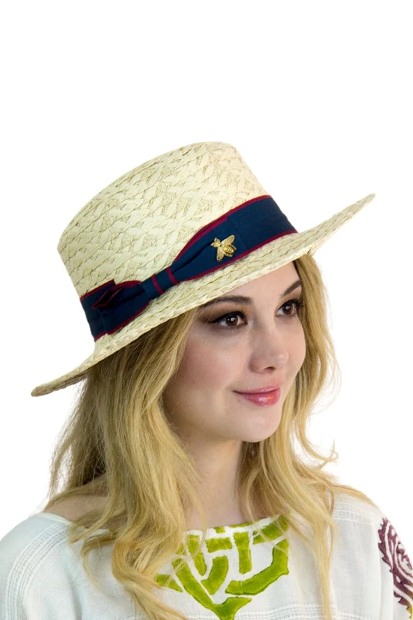 Kelebek armalı şerit hasır şapka 1430 - Resim 5