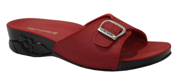 Ceyo Flora-6 Kırmızı Ortapedik Bayan Terlik & Sandalet
