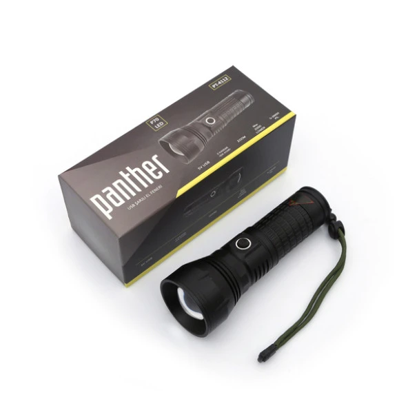 Panther USB Şarjlı Zoomlu P70 LED Metal El Feneri PT-4112 - Resim 3