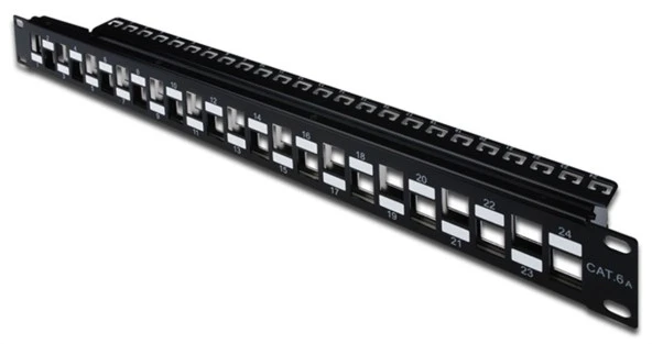 Digitus 24 Port Boş Patch Panel, Zırhlı/Zırhsız Keystone Jack Takılabilir, 1U Yüksekliğinde, Port'ların Yerleşimi Zikzaklı, RAL 9005 renk