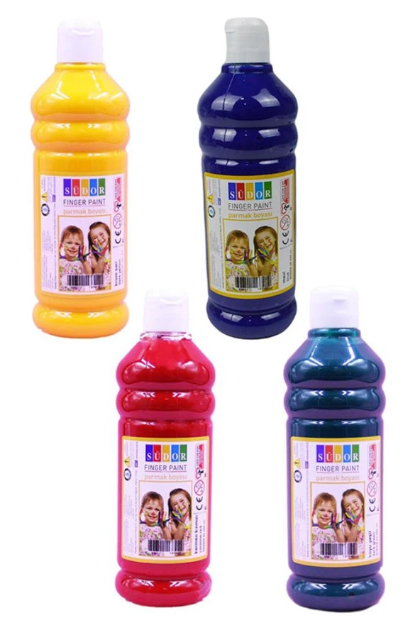 Parmak Boyası 500 Gr 4 Adet Çocuklar İçin Yıkanabilir Parrmak Boya Südor Okul Hobi Kreş Etkinlik Kırmızı Sarı Mavi Yeşil