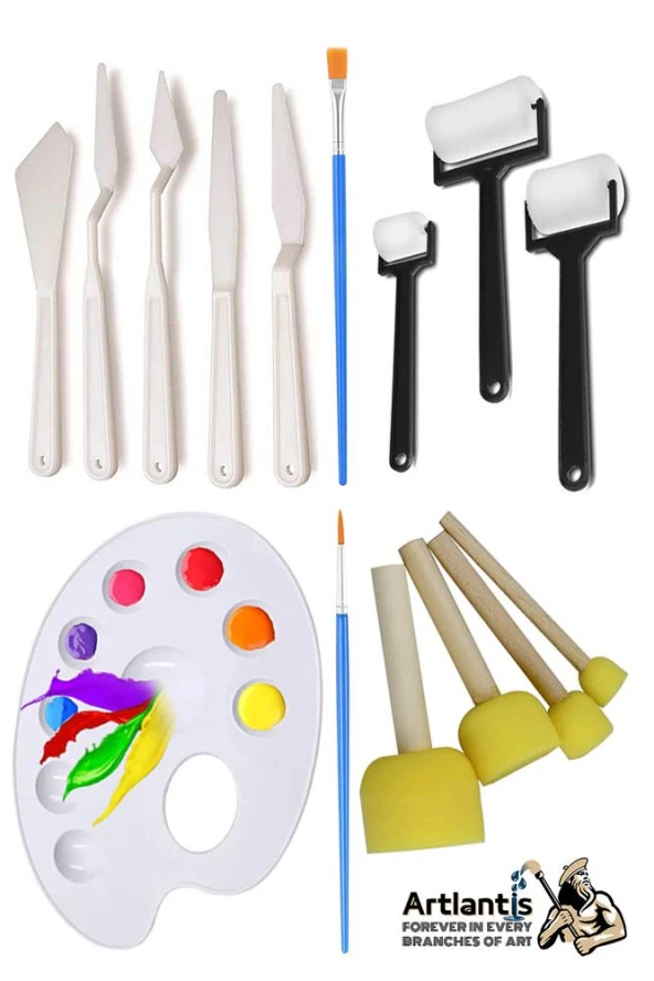 Palet Rulo Fırça Ponpon Resim Fırçası ve Plastik Spatula 1 Paket Resim Hobi Sanat Etkinlik Resim Paleti ürün görseli