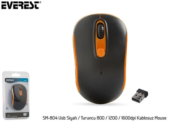 Everest SM-804 Usb Siyah/Turuncu 800/1200/1600dpi Kablosuz Mouse