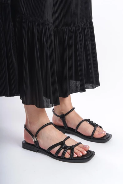 MİA026-1510 Günlük Kadın Siyah Tatil Sandaleti - Resim 6
