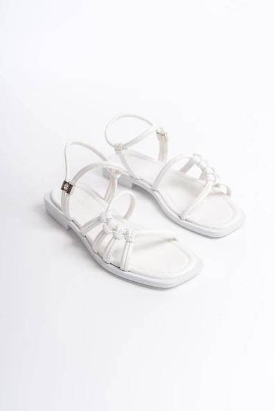 MİA026-1510 Günlük Kadın Beyaz Tatil Sandaleti - Resim 3