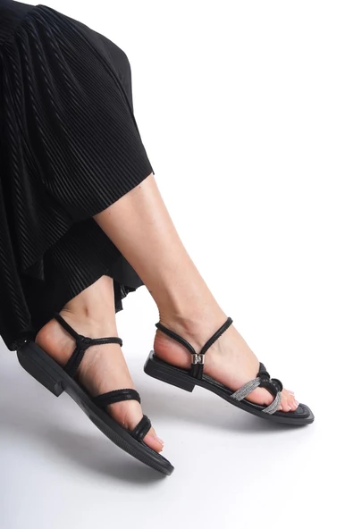 MİA026-1501 Günlük Kadın Siyah Sim Tatil Sandaleti - Resim 5