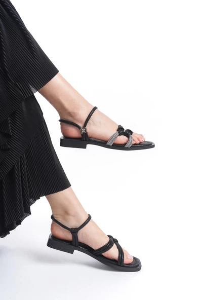 MİA026-1501 Günlük Kadın Siyah Sim Tatil Sandaleti - Resim 4