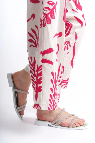 MİA026-1602 Günlük Kadın Taşlı Yeşil Tatil Terliği - Resim 5