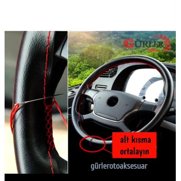 Universal Kamyon Tır Otobüs Dikmeli Direksiyon Kılıfı Soft Kırmızı İpli 45-10Cm