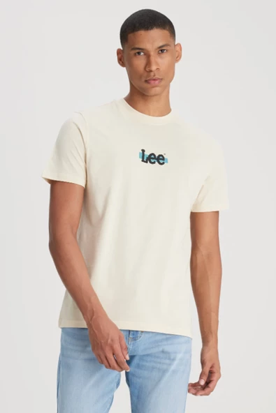 Lee L241521614 Bej Erkek Regular Fit Bisiklet Yaka Lee Logo Baskılı Tşört - 2