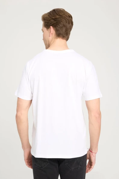 Wrangler W241575104 Ekru Erkek Regular Fit Normal Kesim Bisiklet Yaka %100 Pamuk Tşört - 5