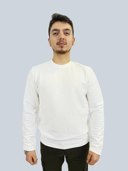 Erkek Ottoman Uzun Kol Beyaz Sweatshirt