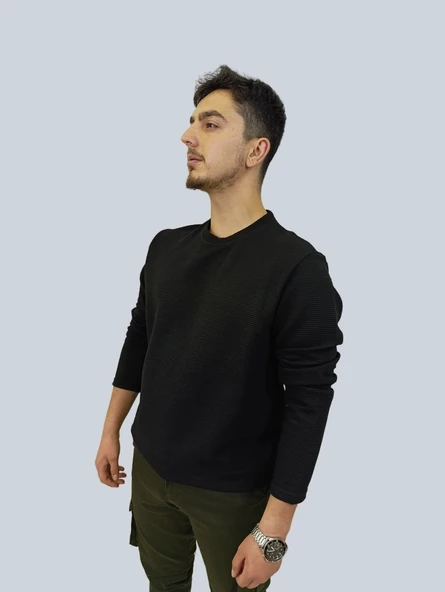 Erkek Ottoman Uzun Kol Siyah Sweatshirt