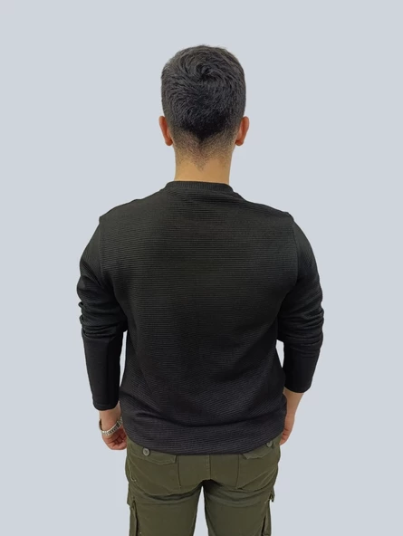 Erkek Ottoman Uzun Kol Siyah Sweatshirt - Resim 3