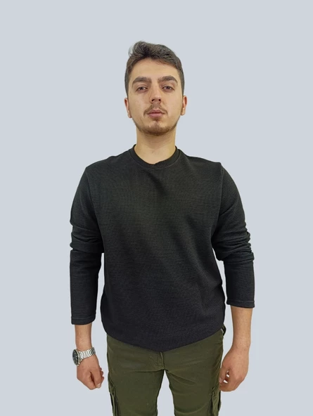 Erkek Ottoman Uzun Kol Siyah Sweatshirt - Resim 2