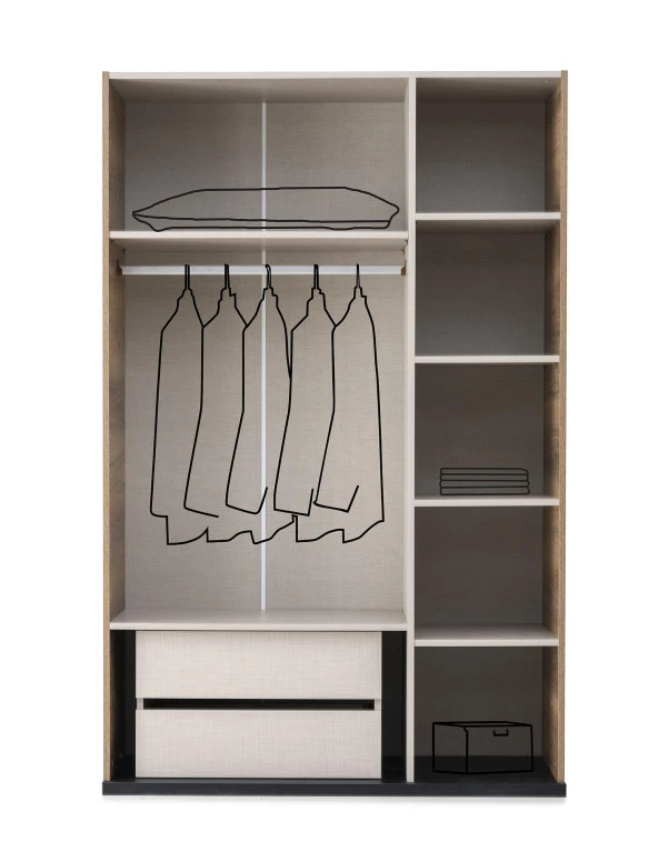 Erezoğulları Mobilya Beyoğlu Modern 3 Kapaklı Çekmeceli Elbise Dolabı Gardrop 130cm - 4