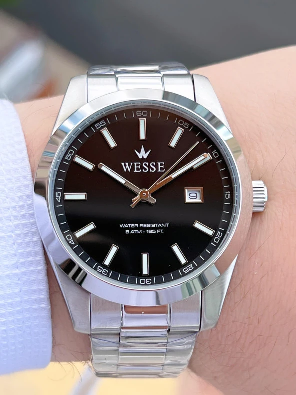 Wesse Çelik Kordon Takvimli Kadran Kararma Renk Atma Yapmaz 5 Atm Erkek Kol Saati EWWG209202 - Resim 2