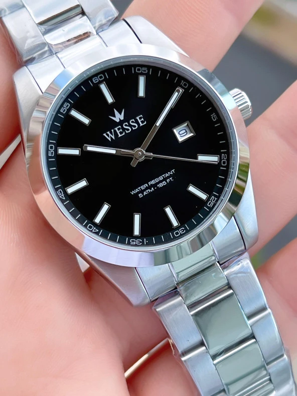 Wesse Çelik Kordon Takvimli Kadran Kararma Renk Atma Yapmaz 5 Atm Erkek Kol Saati EWWG209202 - Resim 3